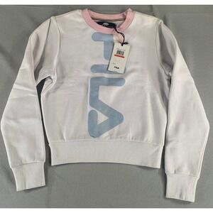 Fila Mona Cropped Sweatshirt White Pink Logo Crewneck Pullover Women's XS NWT